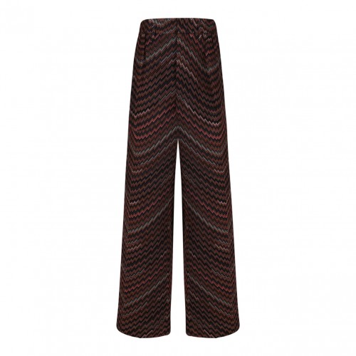 Black and Brown Zigzag Mid-Rise Tailored Trousers