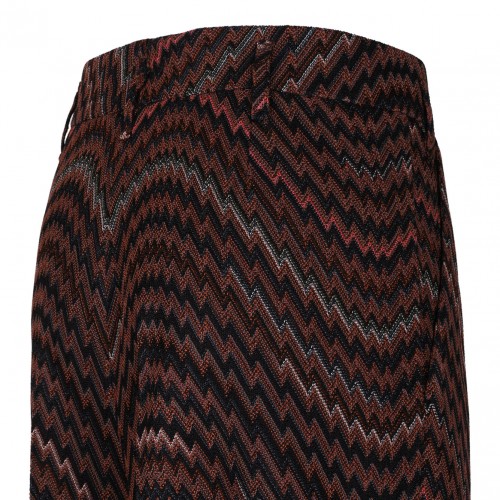 Black and Brown Zigzag Mid-Rise Tailored Trousers