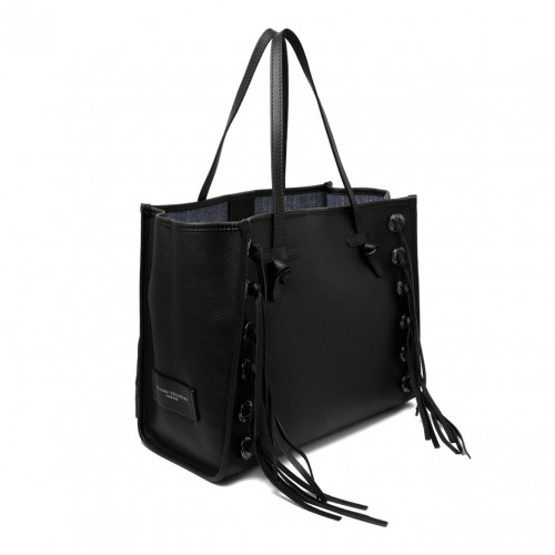 Black Fringe And Studs Tote Bag