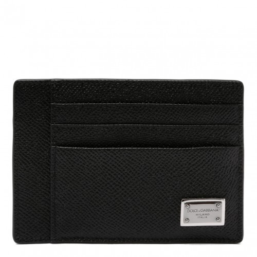 Black Dauphine-Print Calfskin Card Holder