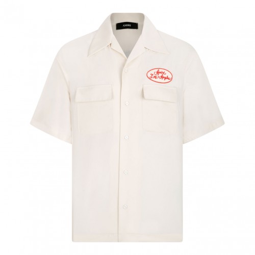 White Patchwork Short-Sleeve Shirt