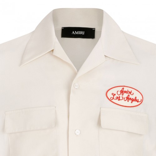 White Patchwork Short-Sleeve Shirt