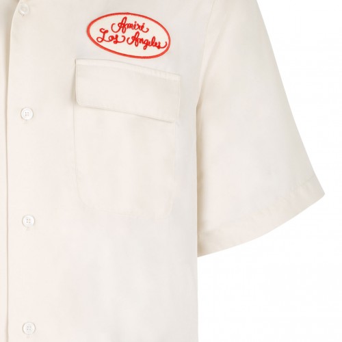 White Patchwork Short-Sleeve Shirt