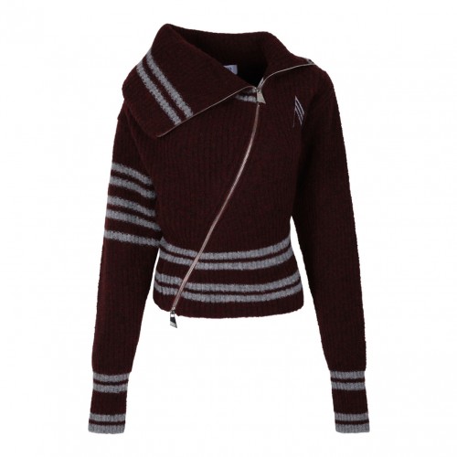 Burgundy Striped Zip Front Cardigan