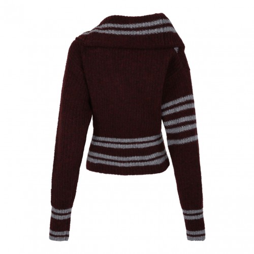Burgundy Striped Zip Front Cardigan 2