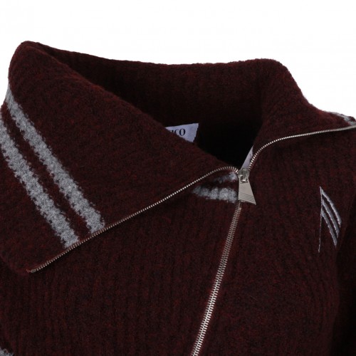 Burgundy Striped Zip Front Cardigan
