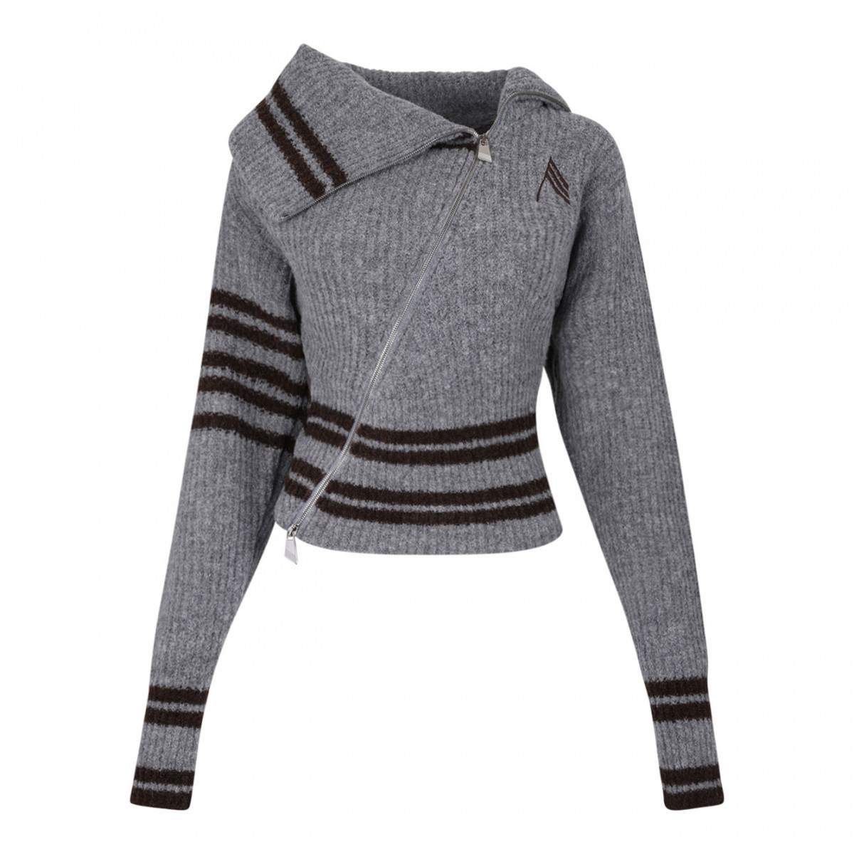 Melange Grey Striped Zip Front Cardigan