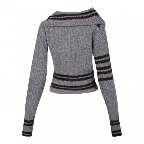 Melange Grey Striped Zip Front Cardigan 2