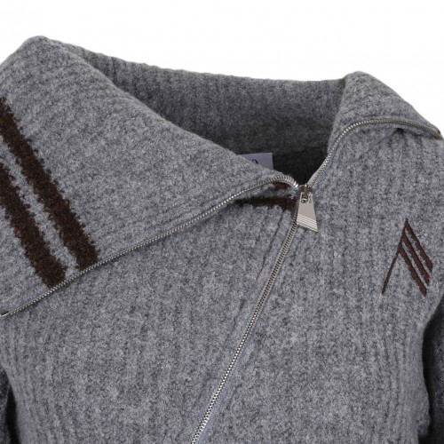 Melange Grey Striped Zip Front Cardigan