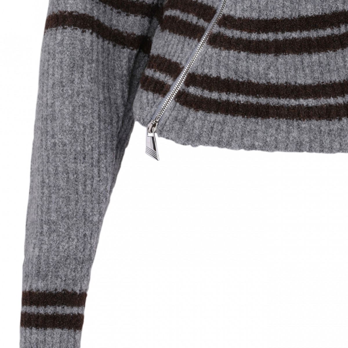 Melange Grey Striped Zip Front Cardigan