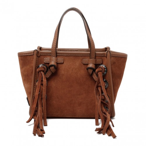 Cognac Fringe And Studs Mini Tote Bag
