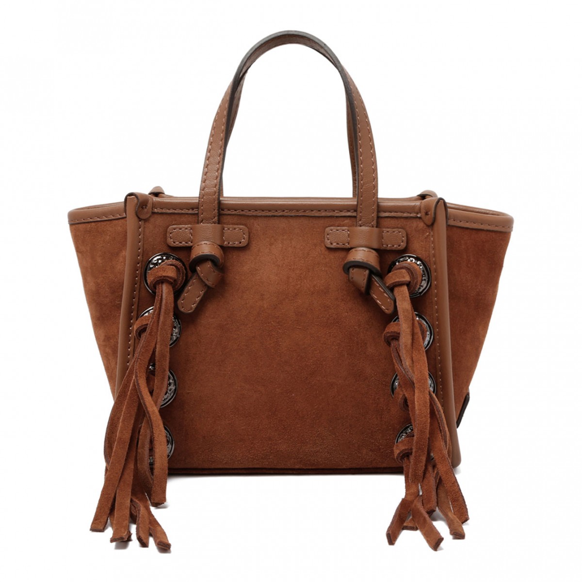 Cognac Fringe And Studs Mini Tote Bag
