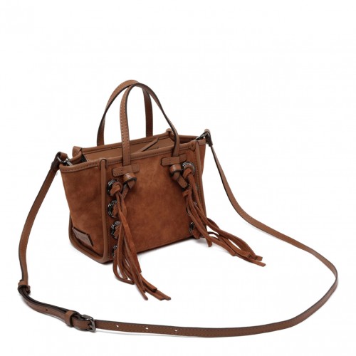 Cognac Fringe And Studs Mini Tote Bag