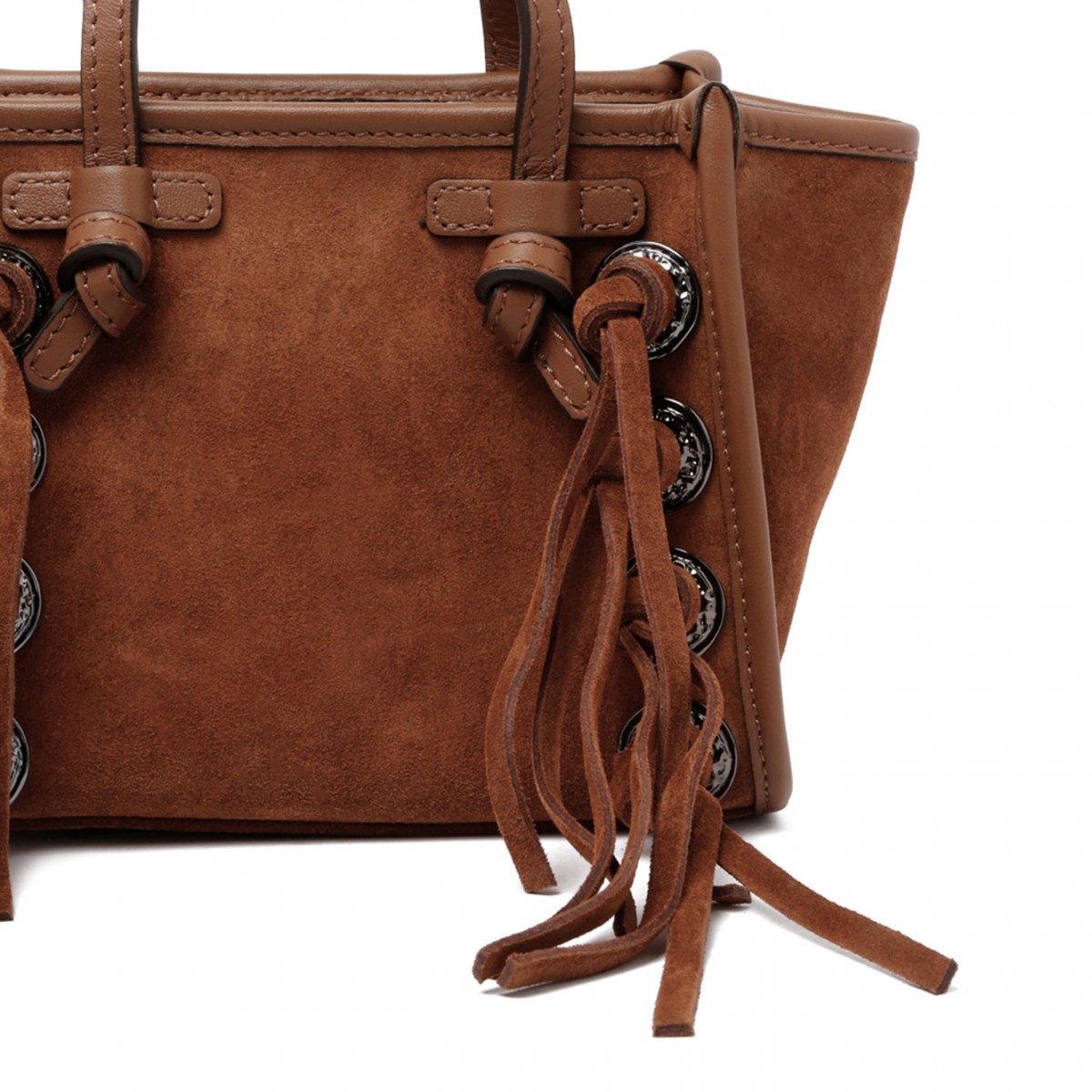 Cognac Fringe And Studs Mini Tote Bag