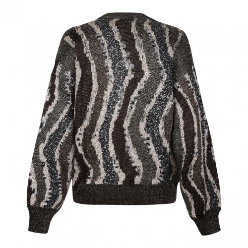 Brown Boxy Cardigan With Wave-Pattern Buttons 2