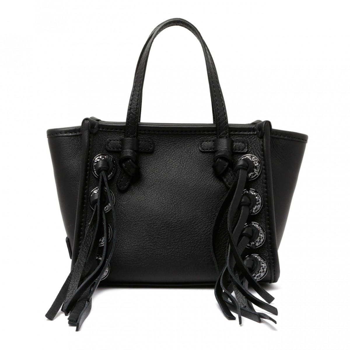 Black Fringe And Studs Mini Tote Bag