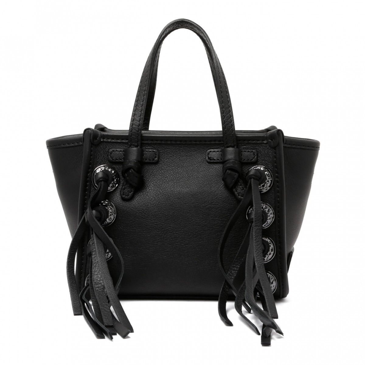 Black Fringe And Studs Mini Tote Bag