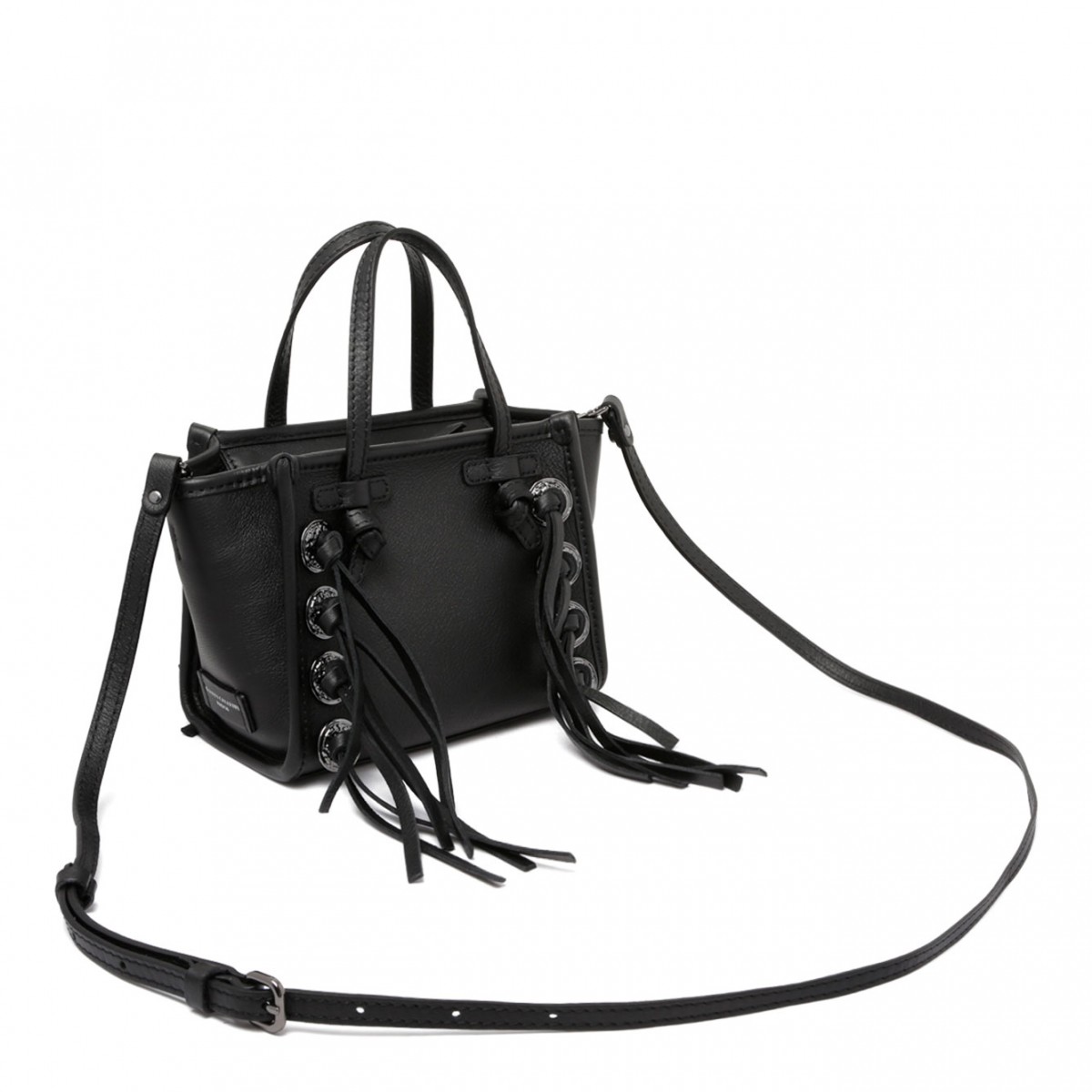 Black Fringe And Studs Mini Tote Bag