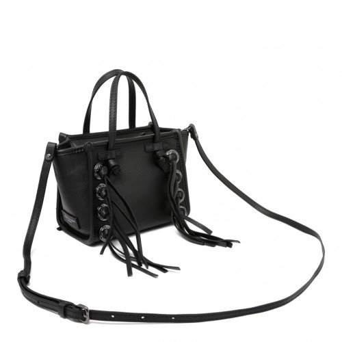 Black Fringe And Studs Mini Tote Bag