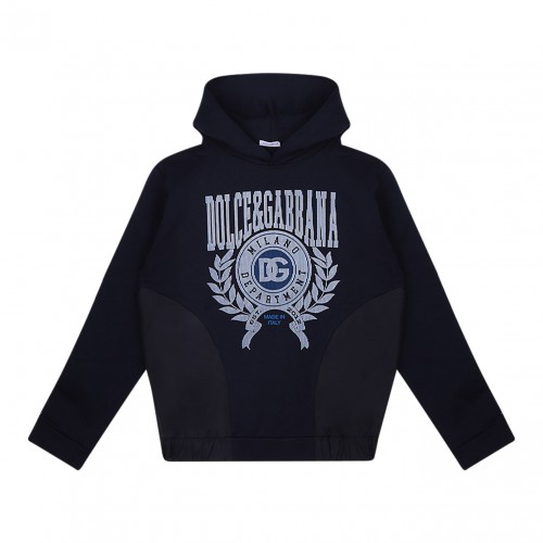 Navy Blue Logo Embroidered Hoodie