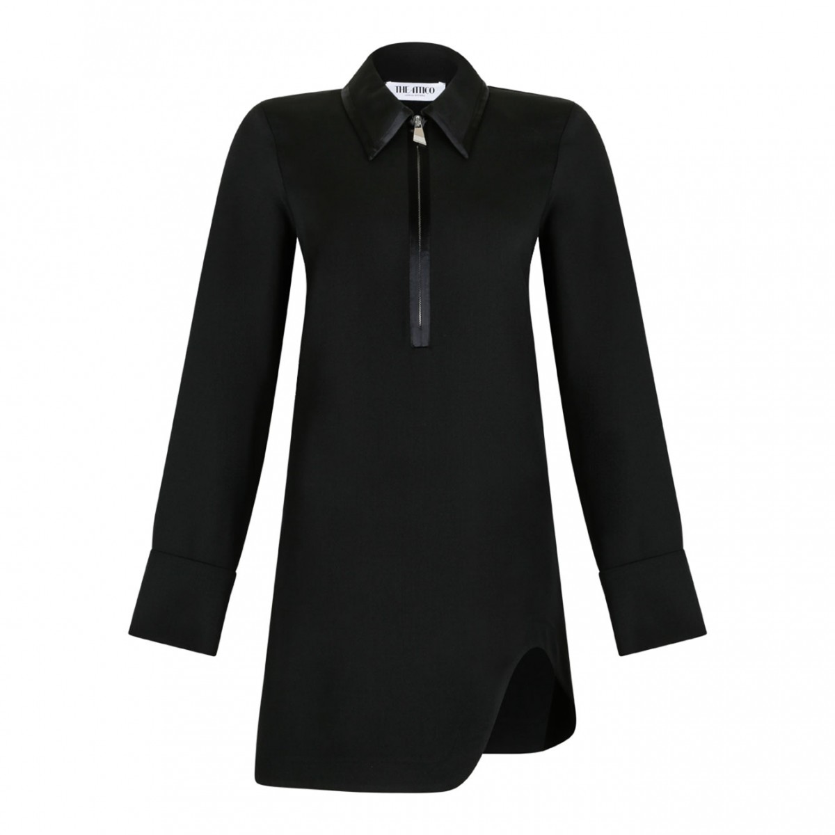 Black Zip-Front Mini Shirt Dress