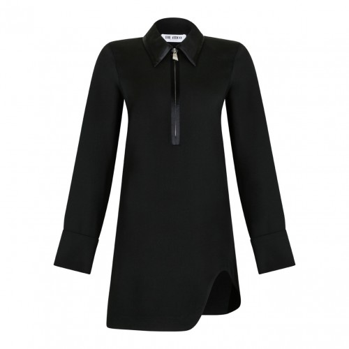 Black Zip-Front Mini Shirt Dress