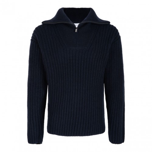 Dark Blue Knit Half Zip Sweater
