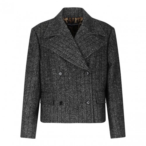 Grey Striped Double Breasted Jacket