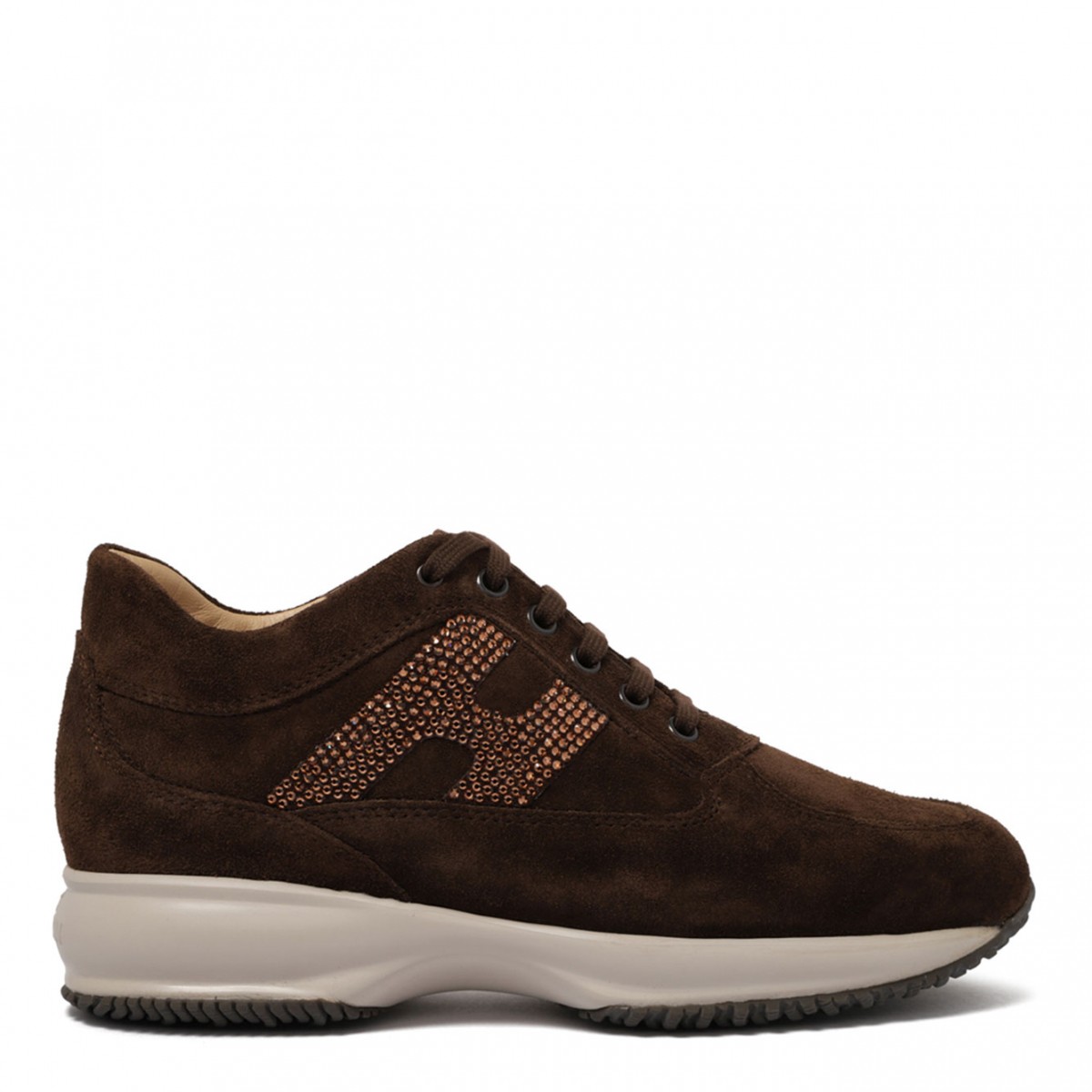 Brown Crystal Embellished Suede Sneakers
