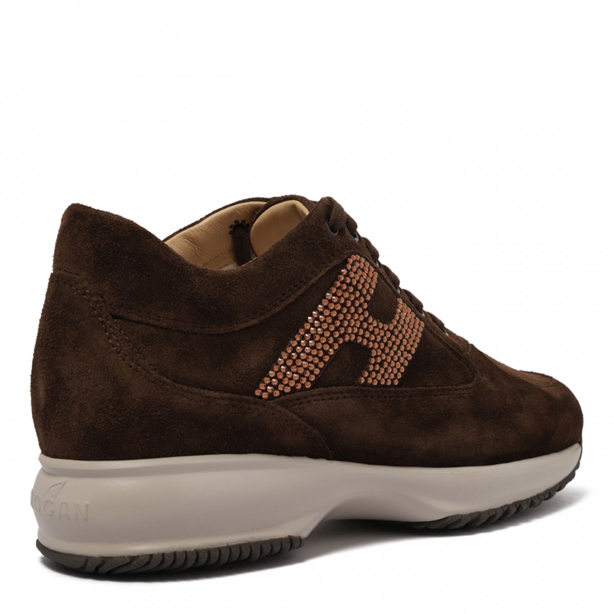 Brown Crystal Embellished Suede Sneakers