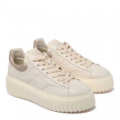 Sand Beige H-Stripes Leather Sneakers 2