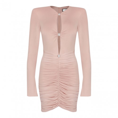 Nude Crystal Embellished Mini Dress