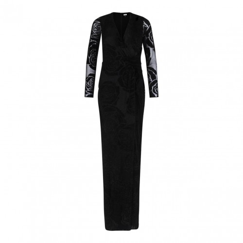 Black Rose Print Glitter Maxi Dress