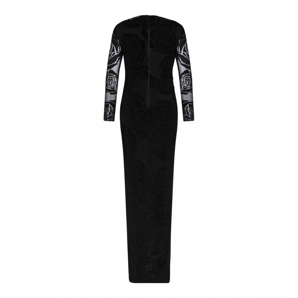 Black Rose Print Glitter Maxi Dress
