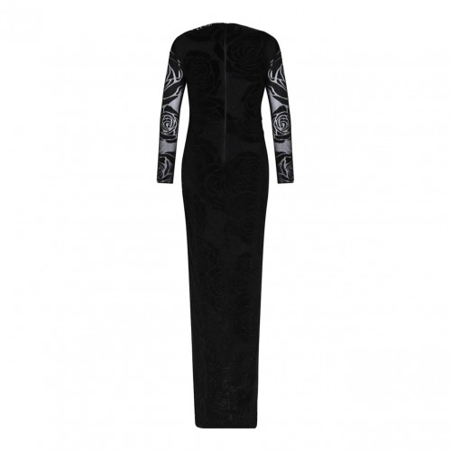 Black Rose Print Glitter Maxi Dress