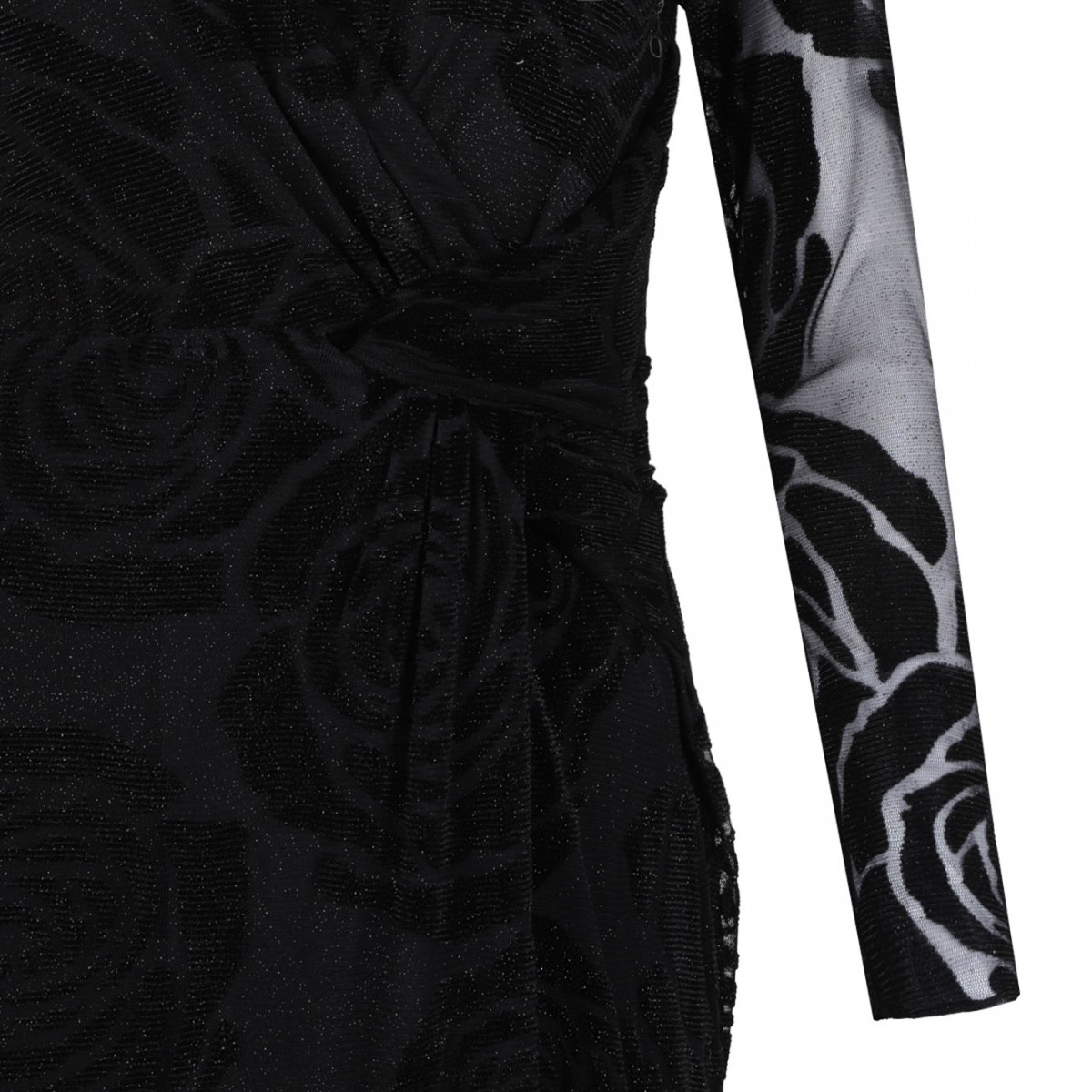 Black Rose Print Glitter Maxi Dress