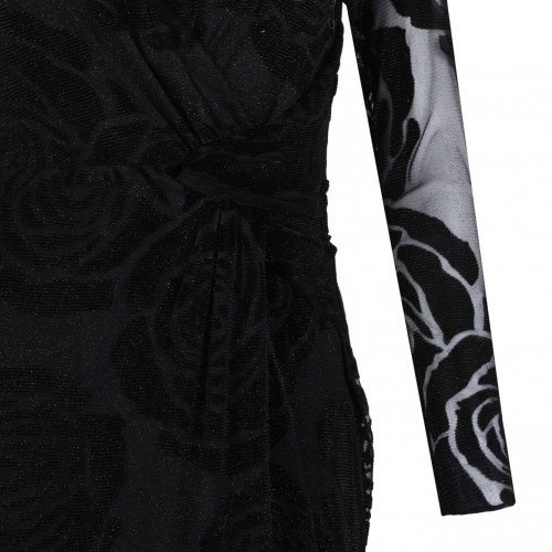 Black Rose Print Glitter Maxi Dress