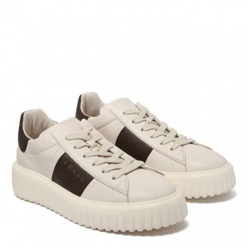 White and Black H-Stripes Sneakers