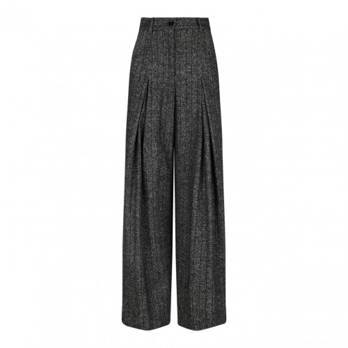 Dark Grey Pleated Tweed Trousers