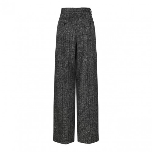 Dark Grey Pleated Tweed Trousers