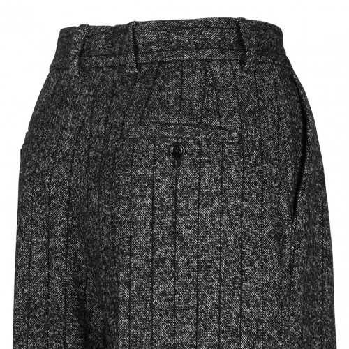 Dark Grey Pleated Tweed Trousers