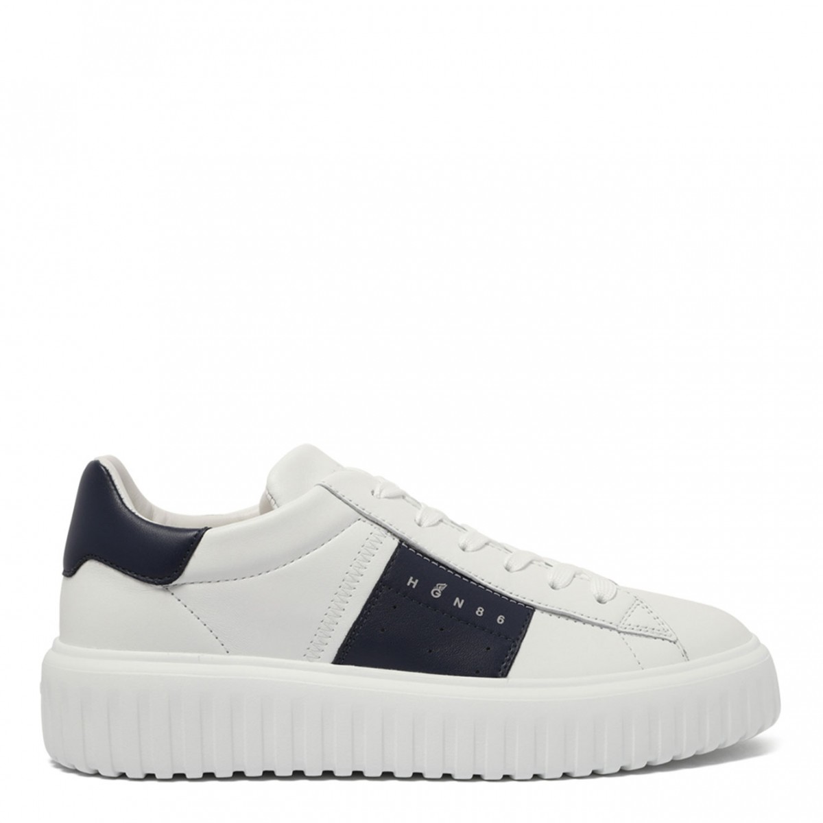 White and Multicolour H-Stripes Leather Sneakers