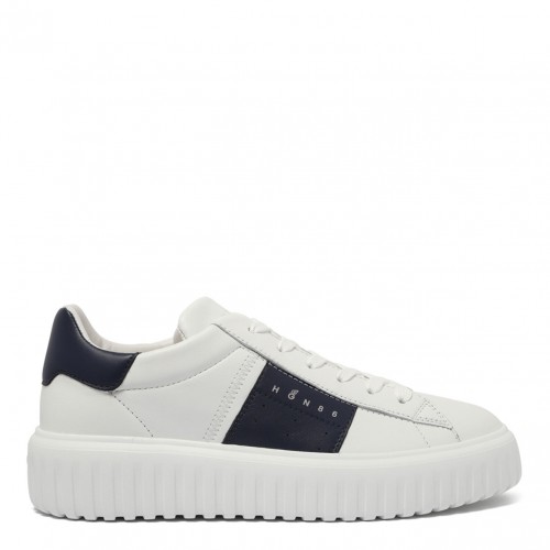 White and Multicolour H-Stripes Leather Sneakers