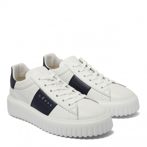 White and Multicolour H-Stripes Leather Sneakers 2