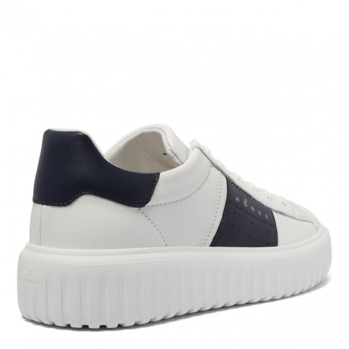 White and Multicolour H-Stripes Leather Sneakers