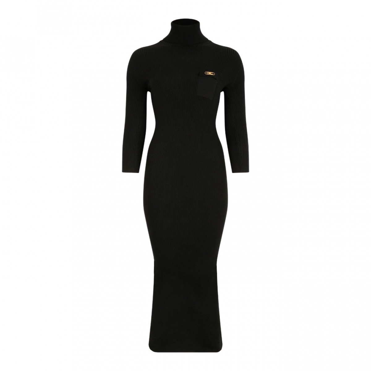 Black Ribbed Roll Neck Dress