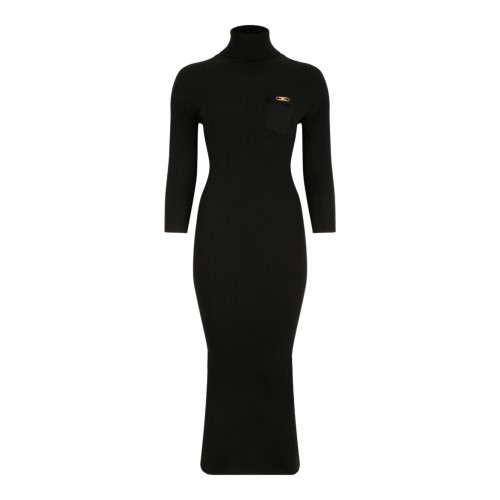 Black Ribbed Roll Neck Dress