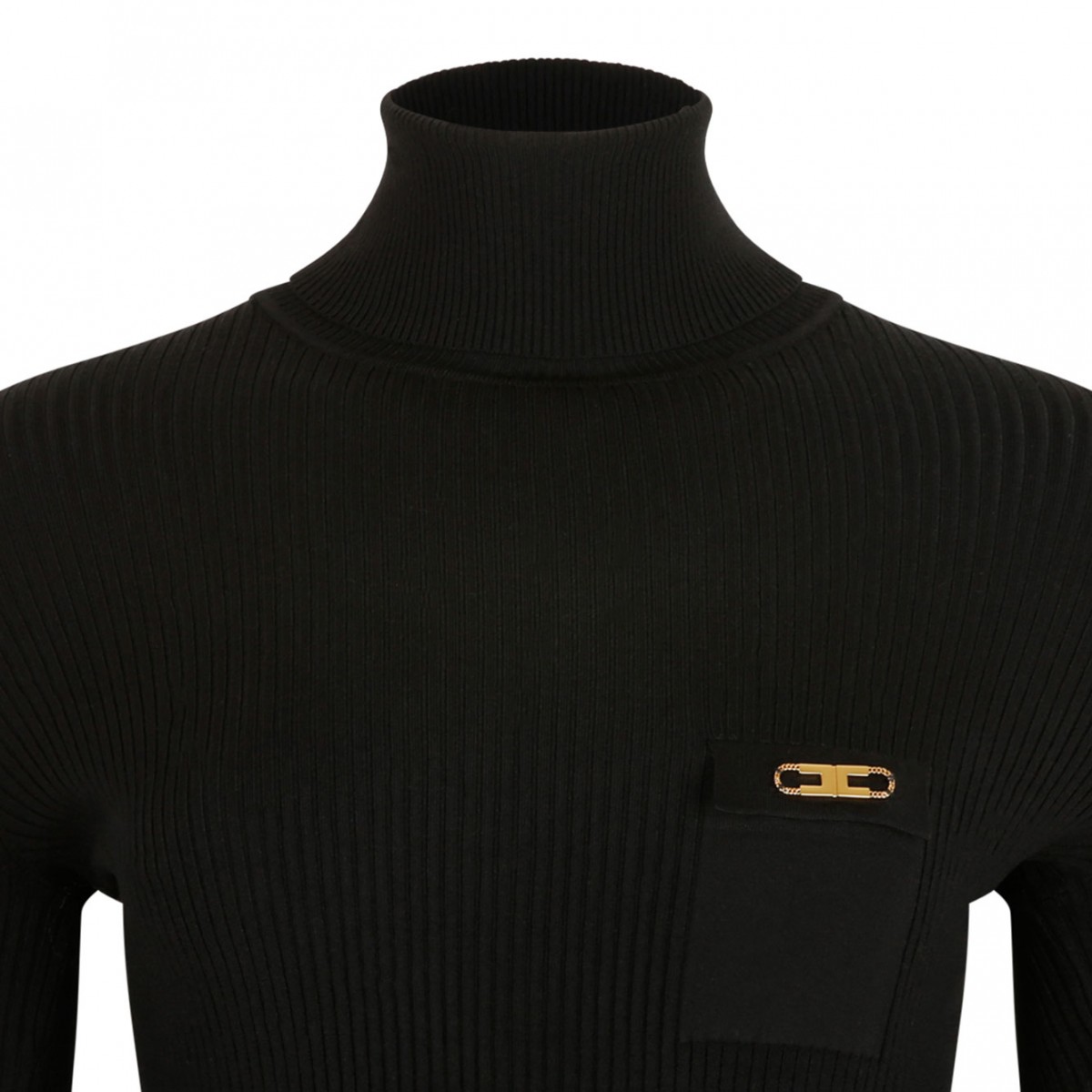 Black Ribbed Roll Neck Dress