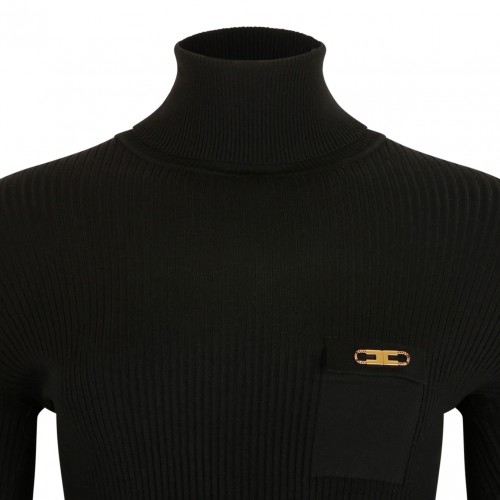 Black Ribbed Roll Neck Dress