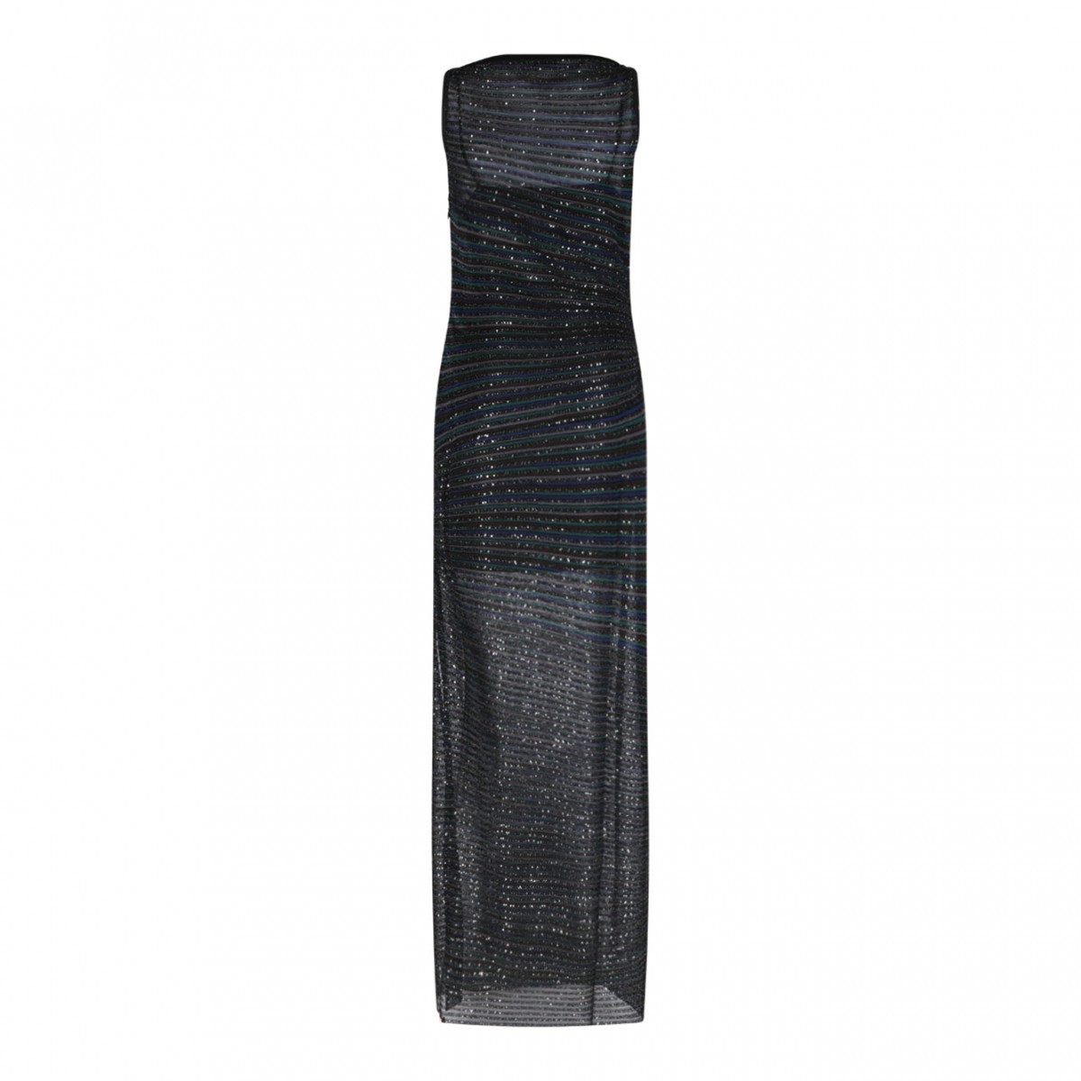 Black and Brown Long Sleeveless Dress With Lame Stripe Pattern